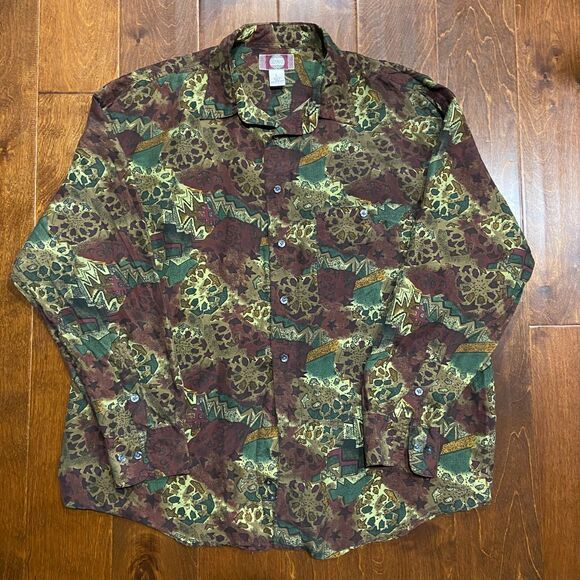 Chiamare Vintage Abstract Geometric Multicolor Silk Button Down Shirt Men's L - Picture 3 of 9